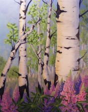 Lupins Along the Trail | Acrylic by Lee Rawn